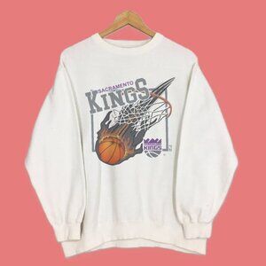 Vtg 90s Sacramento Kings Basketball Logo Sweatshirt, NBA Sacramento Kings